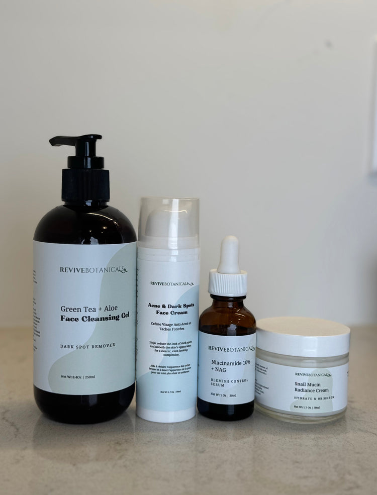 Blemish Control Bundle skincare set with Green Tea Aloe Cleansing Gel, Blemish Control Serum, and Snail Mucin Radiance Cream