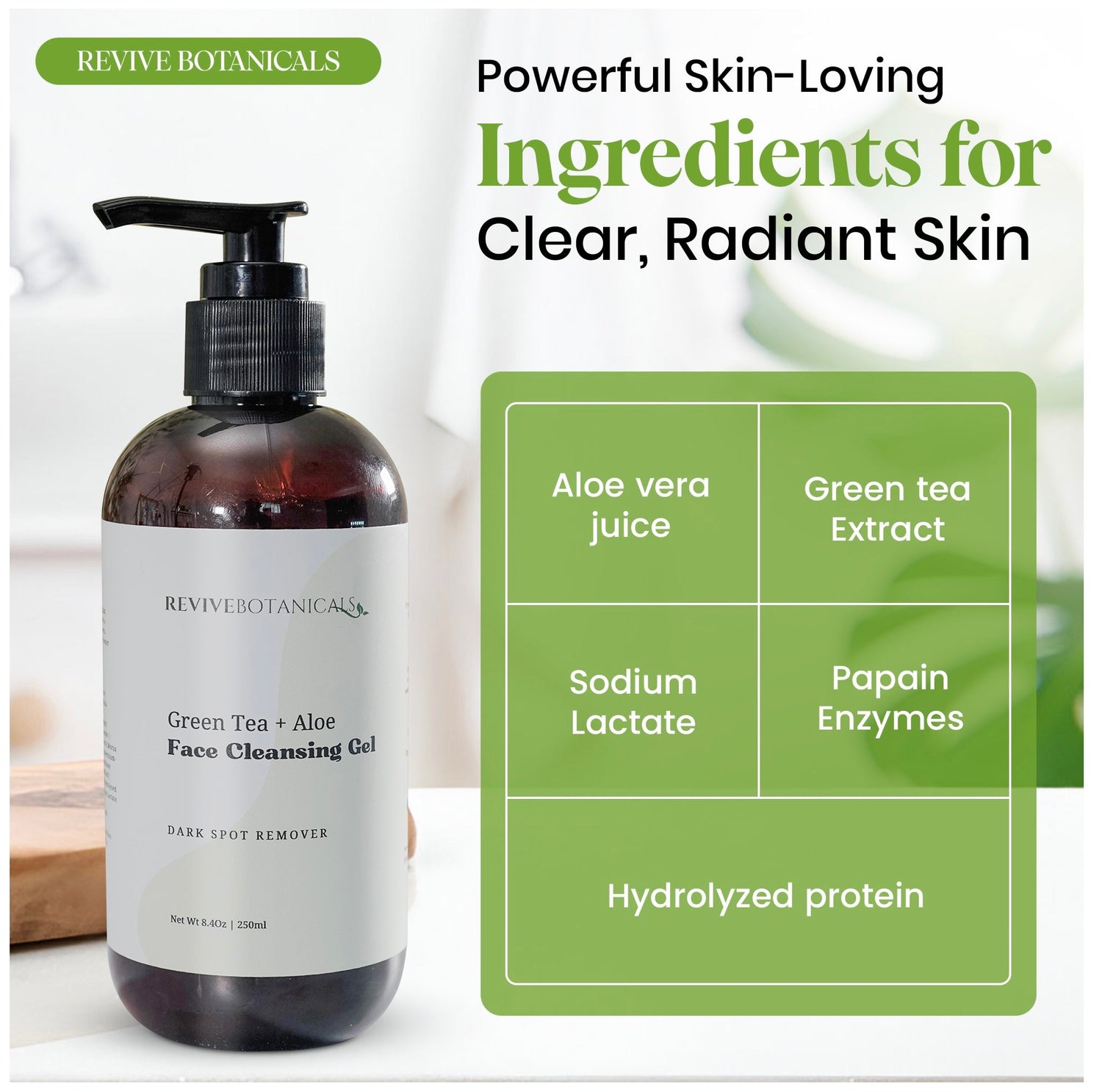 Green Tea + Aloe Face Cleanser bottle with natural acne soap ingredients for clear, radiant skin