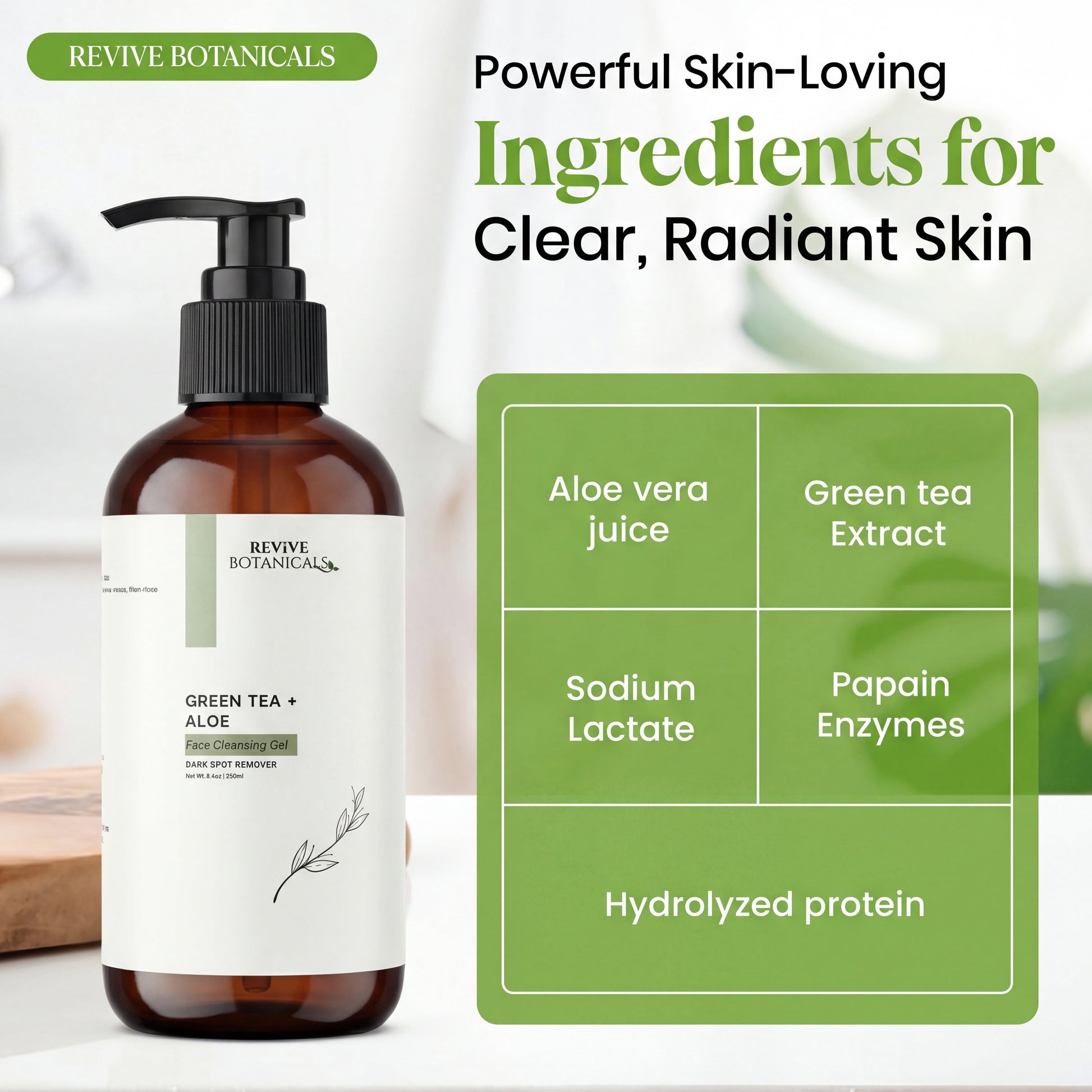 Green Tea + Aloe Face Cleanser bottle with natural acne soap for soothing and hydrating acne-prone skin
