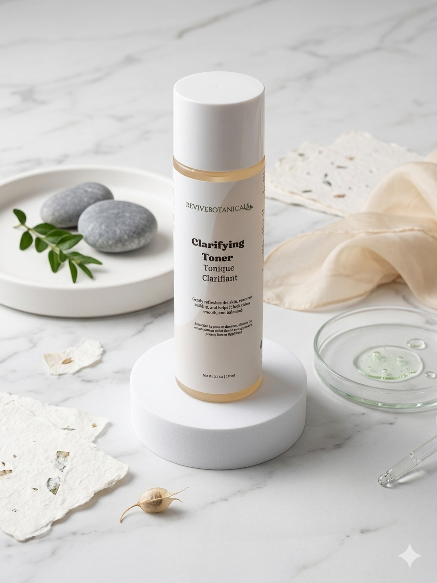 Clarifying toner bottle with mandelic and salicylic acid for exfoliating and treating hyperpigmentation and dark spots