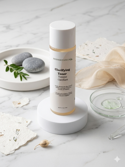 Clarifying toner bottle with mandelic and salicylic acid for exfoliating and treating hyperpigmentation and dark spots