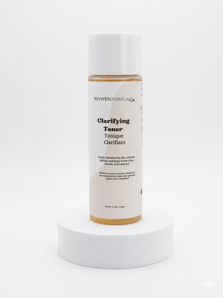 bottle of clarifying toner with mandelic and salicylic acid for exfoliating and treating hyperpigmentation