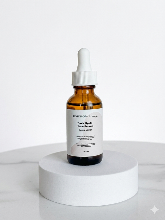 Dark Spots Face Serum bottle with natural ingredients for brightening skin